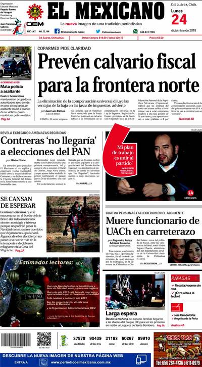 Portada 24 de diciembre del 2018 - El Heraldo de Juárez | Noticias Locales,  Policiacas, sobre México, Chiahuahua y el Mundo